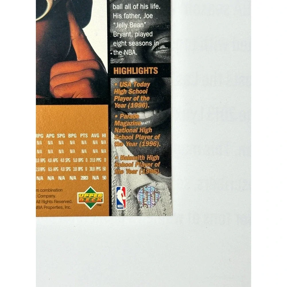 1996-97 Upper Deck Kobe Bryant #58 Rookie Card RC Los Angeles Lakers NBA